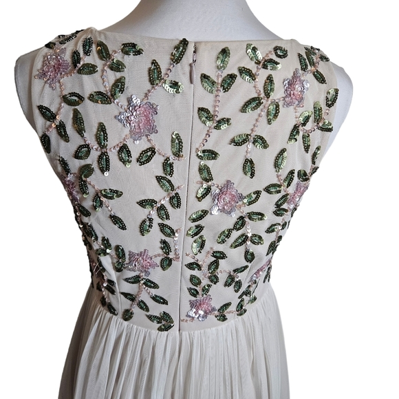 Adrianna Papell Floral Sequin Maxi Gown Sz 6 PETITE Formal Fairy Whimsical Dress - Picture 7 of 16